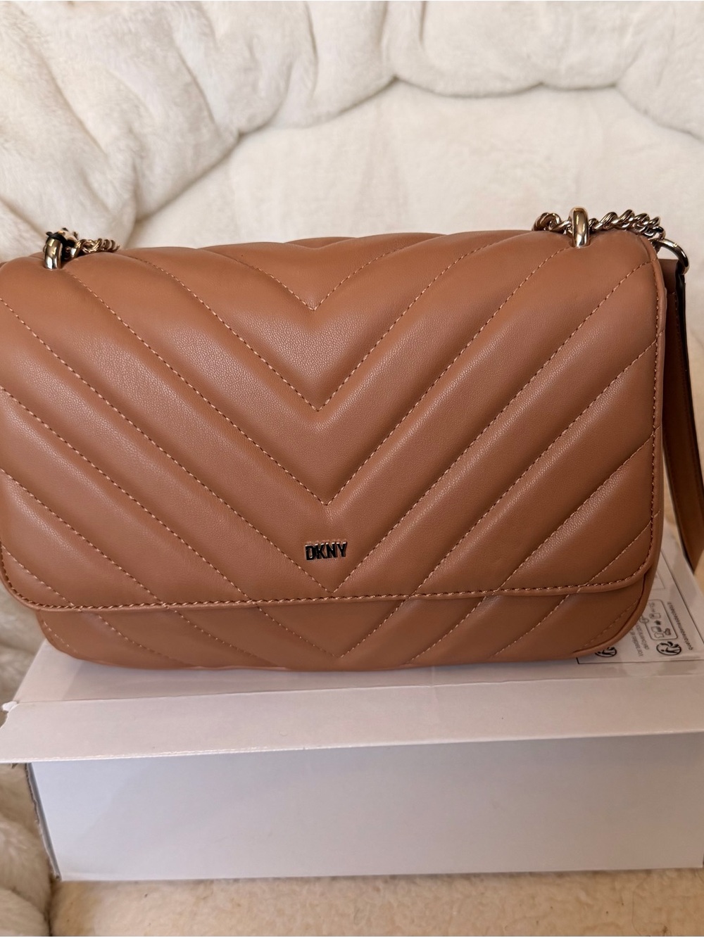 DKNY Quilted Chevron Shoulder Bag in Brown